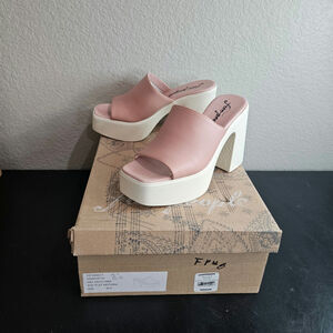 FREE PEOPLE Zoe Platform Slide Sandals Slip On Leather Pink Size 36.5 / US 5